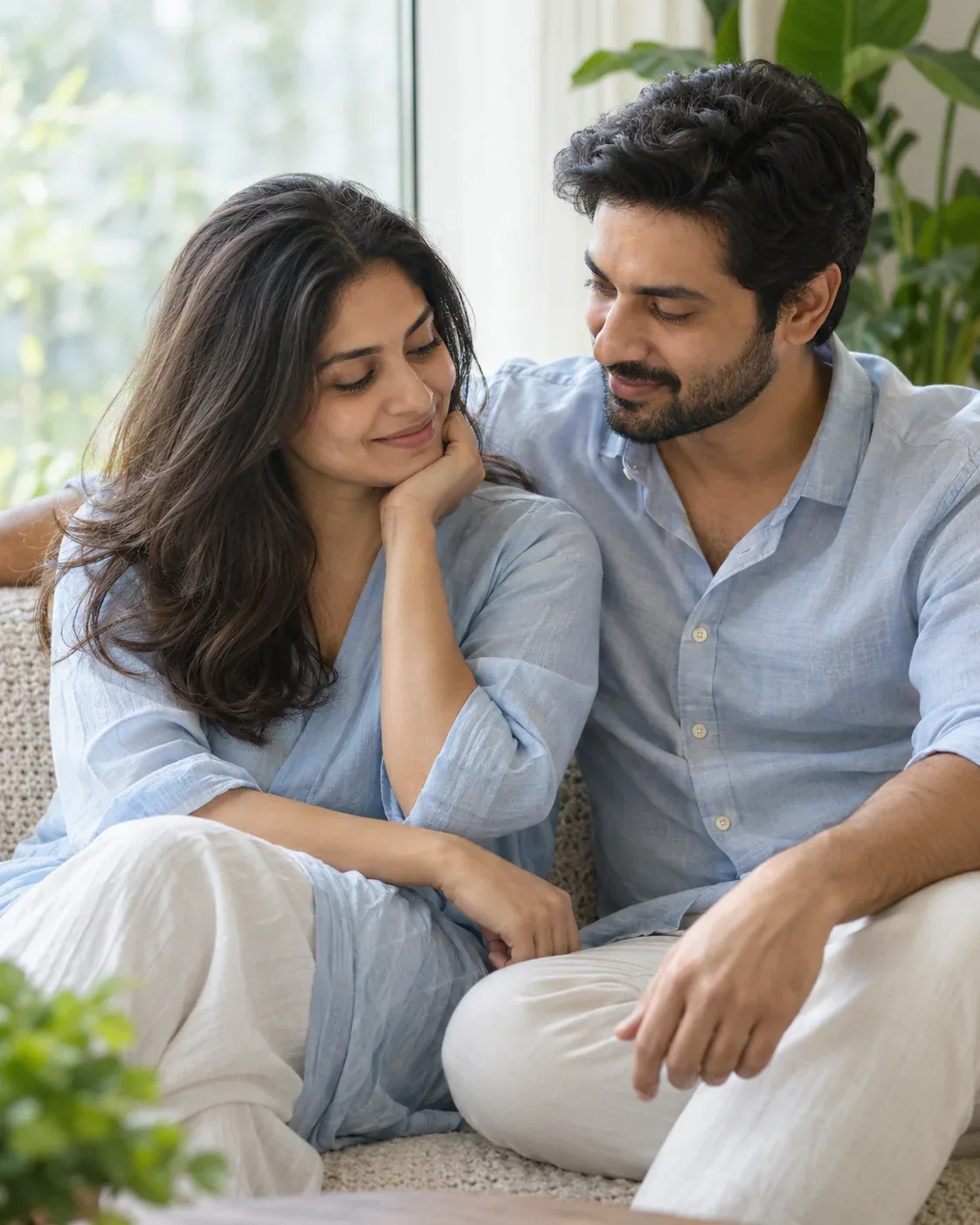 An Indian couple sharing a quiet moment together