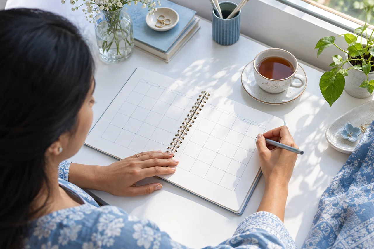 Hands with a calendar for fertility planning